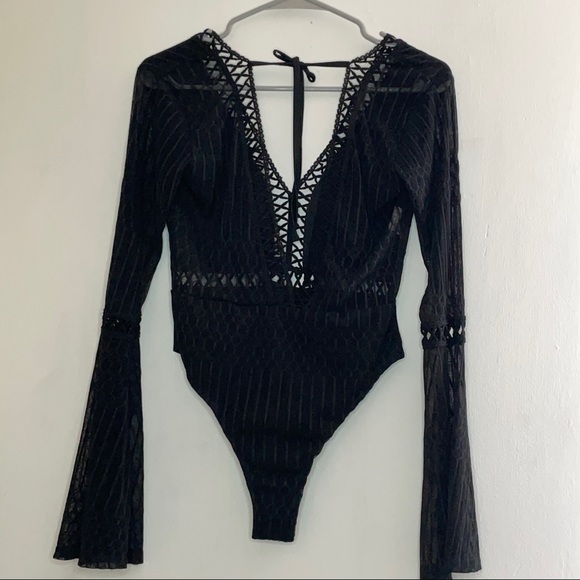 SINCERELY SALLY BOUTIQUE PARIS BODY SUIT BLSCK LACE BODYSUIT BOHO - Picture 4 of 6